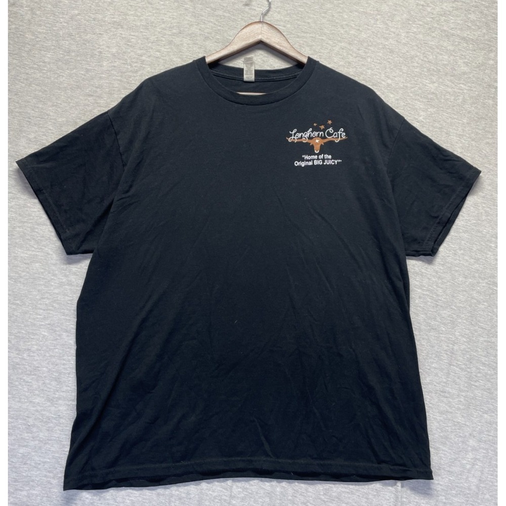 Gildan Longhorn Cafe T Shirt Mens XL Black Cotton Graphic Double Sided Crew Neck